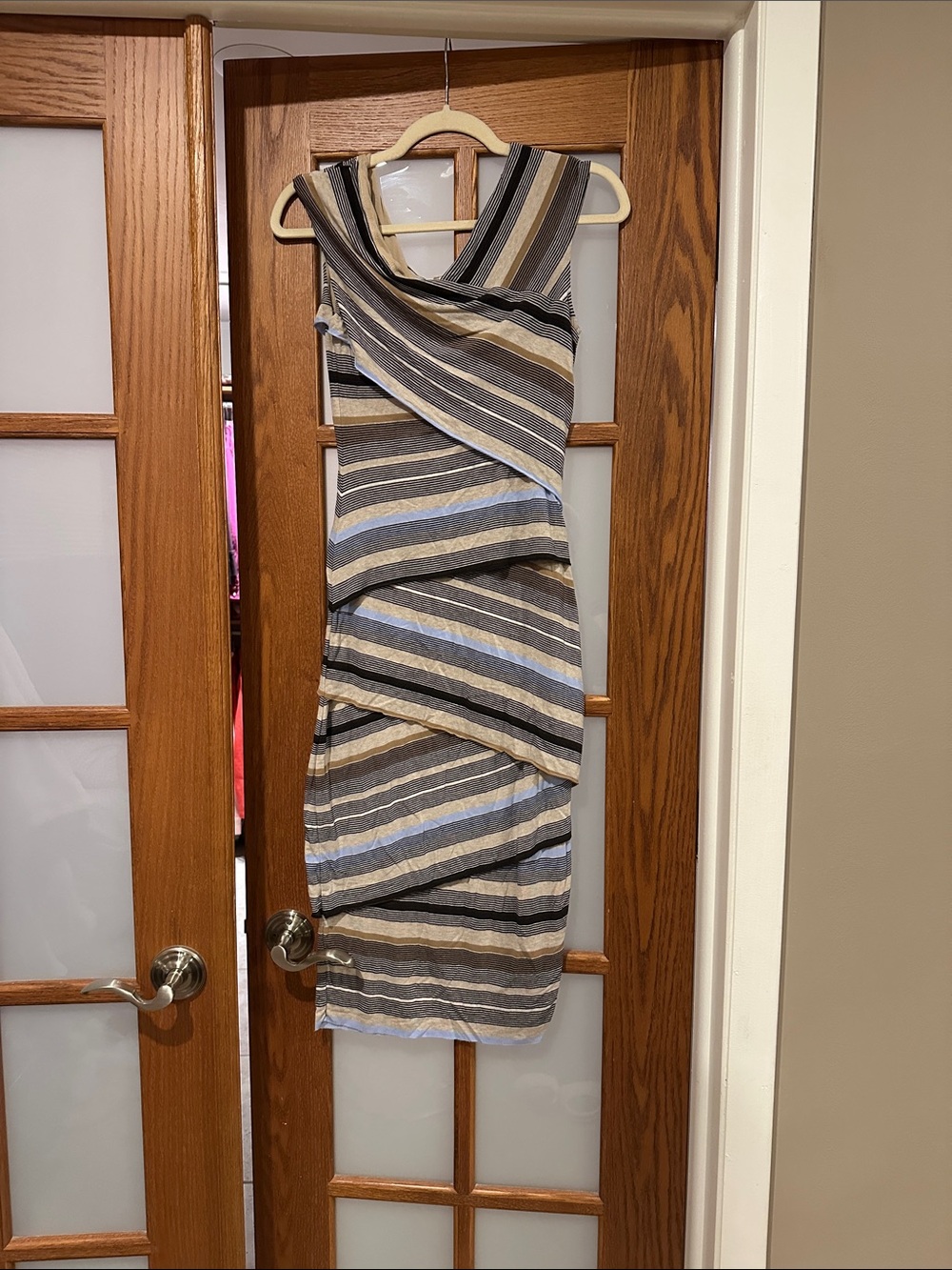 Bailey 44 Striped Layered Midi Dress in Blue, Black & Tan - Picture 4 of 7
